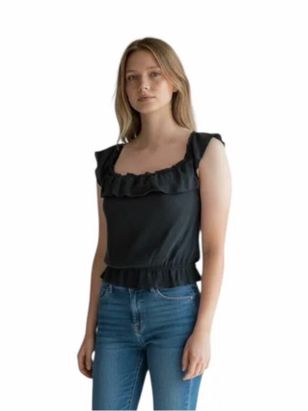 EXPRESS Y2K Women’s Silk Sleeveless Black Blouse with Ruffles size 7/8